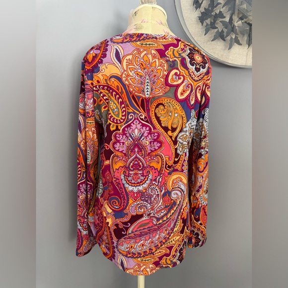 🆕 Johnny Was Paisley Long Sleeve Top in Purple & Pink - Picture 7 of 11